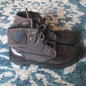 Brown Leather And Canvas Palladium Lace Up Boots